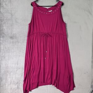 Catherines Midi Dress Plus size 2X Magenta Pink Grommet Drawstring Waist